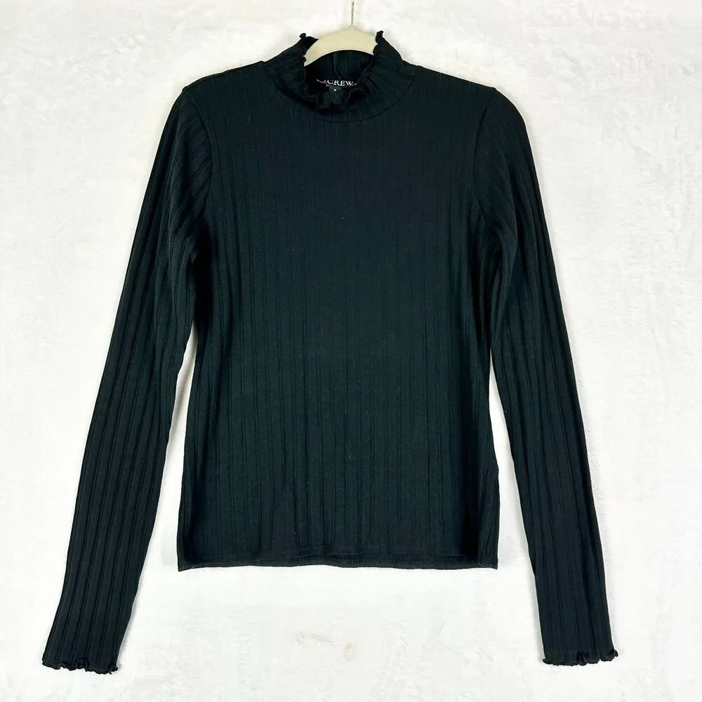 J Crew Women's Pointelle Knit Turtleneck Size Medium NWT Black Scalloped Classic